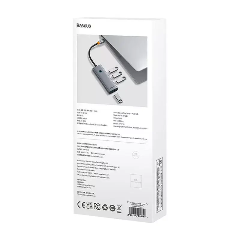 Baseus 4in1-keskitin UltraJoy USB-C–USB 3.0 harmaa kaapeli