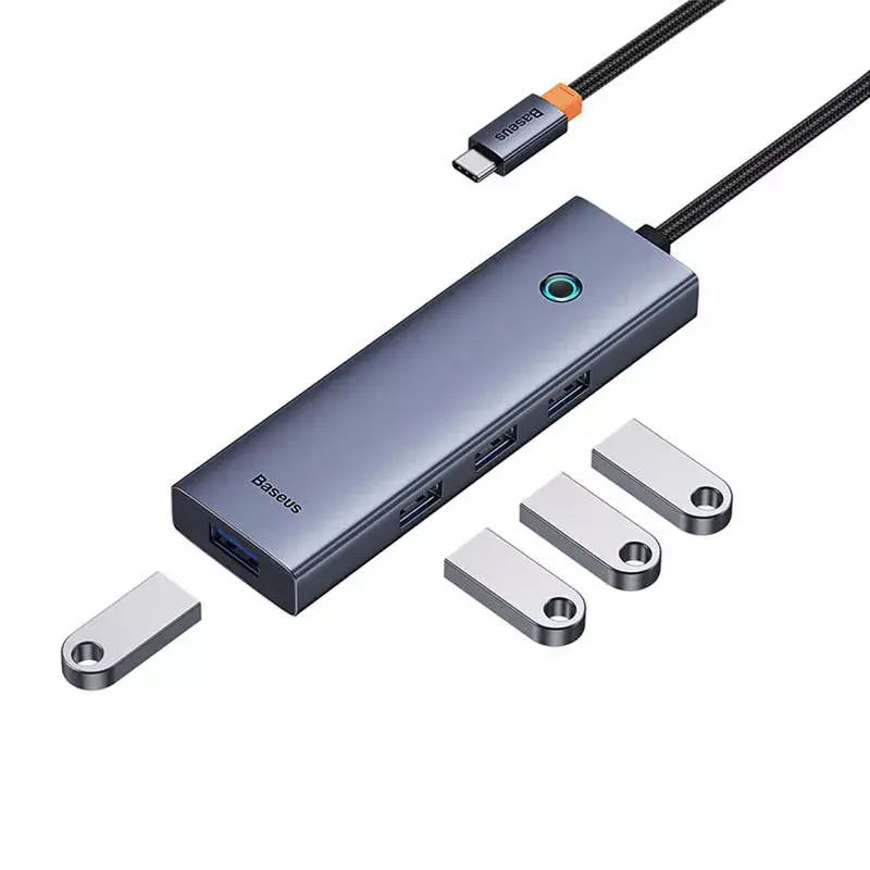 Baseus 4in1-keskitin UltraJoy USB-C–USB 3.0 harmaa kaapeli
