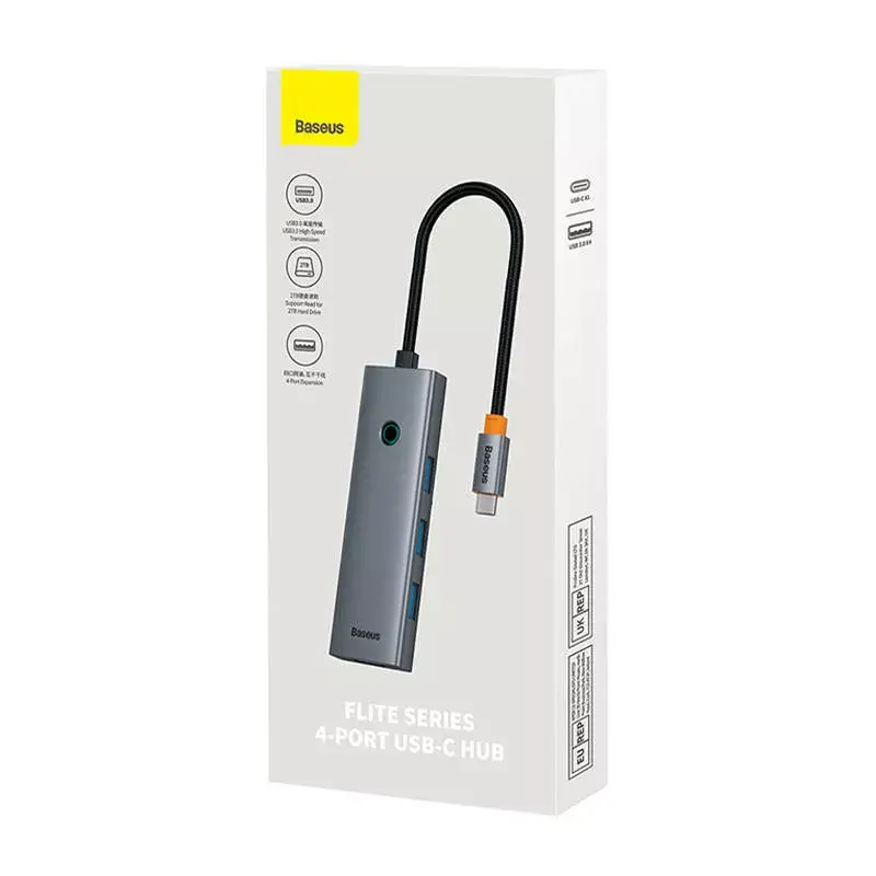 Baseus 4in1-keskitin UltraJoy USB-C–USB 3.0 harmaa kaapeli