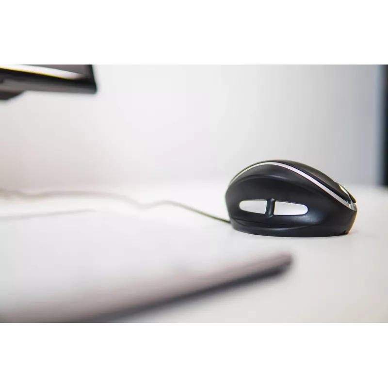 BakkerElkhuizen Oyster -kaapelihiiri, molempikätinen, pystysuunnittelu, laser, USB Type-A, 1200 DPI, musta, hopea