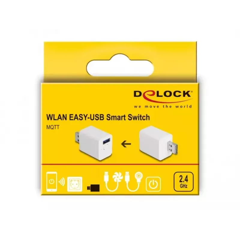Delock 11828 WLAN EASY-USB älykytkin, MQTT, Tasmota-laiteohjelmisto, sisäkäyttöön, 2 A, valkoinen