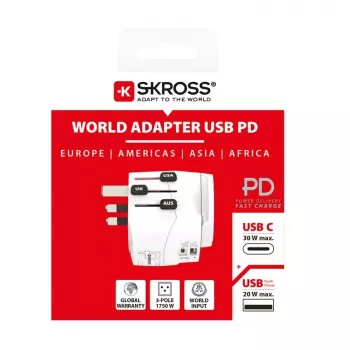 Virtapistokesovitin Skross 61663 Universal valkoinen 100-250V 2,4A USB