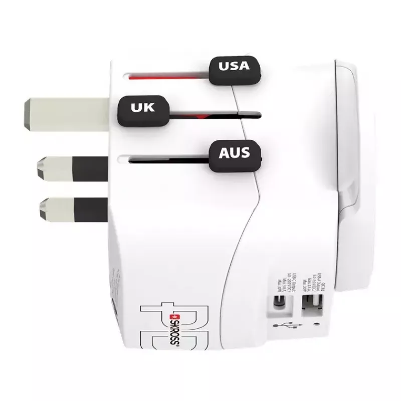 Virtapistokesovitin Skross 61663 Universal valkoinen 100-250V 2,4A USB