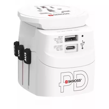 Virtapistokesovitin Skross 61663 Universal valkoinen 100-250V 2,4A USB
