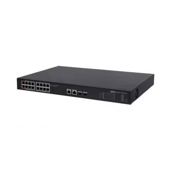 Dahua Technology PoE DH-PFS3220-16GT-190 verkkokytkin hallitsematon L2 Gigabit Ethernet (10/100/1000) Power over Ethernet (PoE) 1U musta