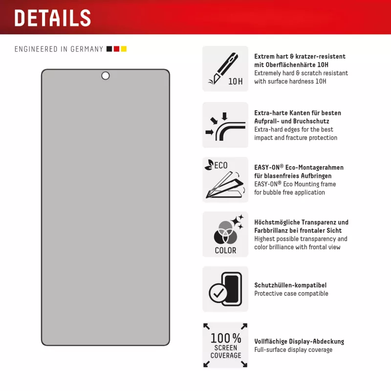 Displex Privacy Screen Protector (10H) Samsung Galaxy S25 Ultralle, Eco-asennuskehys, privacy-suodatin