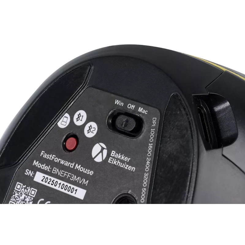BakkerElkhuizen FastForward hiiri, oikeakätinen, pystysuunnittelu, optinen, RF Wireless + Bluetooth + USB Type-C, 500 DPI, harmaa
