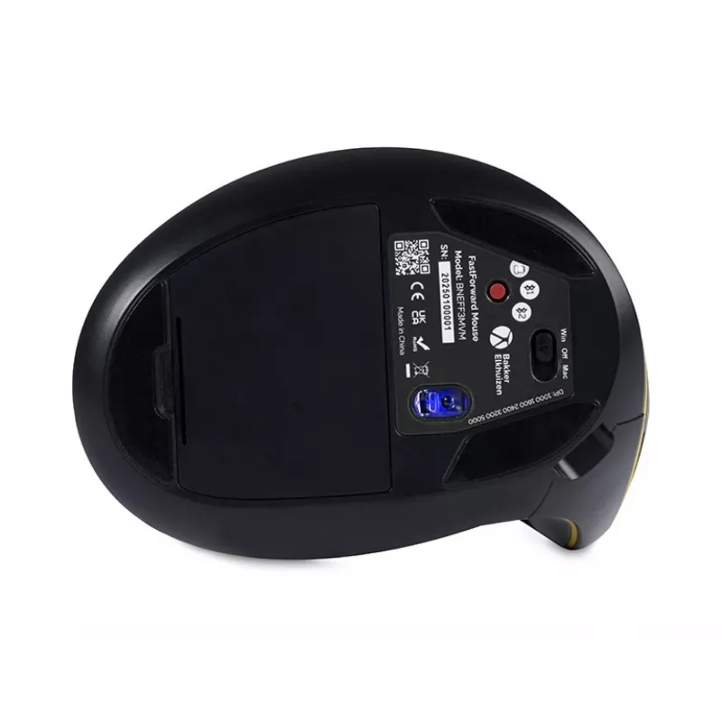 BakkerElkhuizen FastForward hiiri, oikeakätinen, pystysuunnittelu, optinen, RF Wireless + Bluetooth + USB Type-C, 500 DPI, harmaa