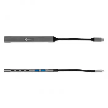 USB-C-keskitin 7-in-1 BakkerElkhuizen BNECHUB3A4C — 7 liitäntää (USB 3.2 Gen1 A, USB 3.2 Gen1 C, USB 2.0), alumiinikotelo, harmaa/musta