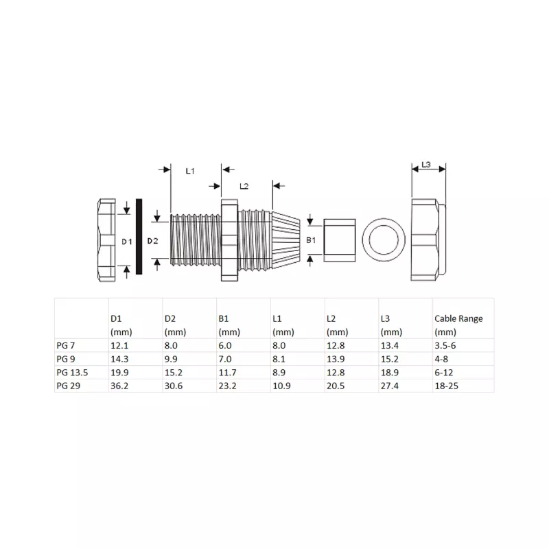 InLine kaapeliläpivienti nylon IP68 4 - 8 mm harmaa 10 kpl