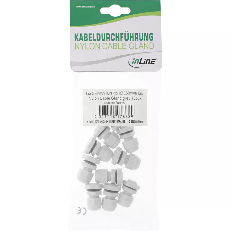 InLine kaapeliläpivienti nylon IP68 3,5 - 6 mm harmaa 10 kpl
