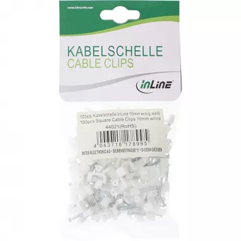 InLine 100 kpl pakkaus neliömäinen kaapelikiinnike 10mm valkoinen