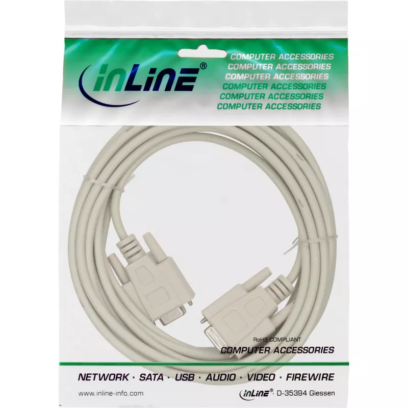 InLine nullmodem-kaapeli DB9 naaras / naaras, valettu, 2 m