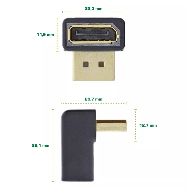 InLine DisplayPort-adapteri, DisplayPort uros / naaras, ylöspäin kulma