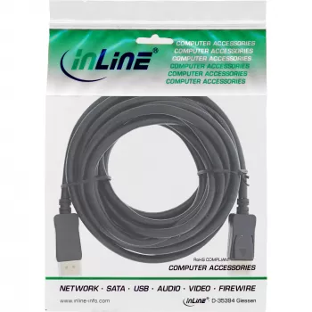 InLine DisplayPort 1.4 -kaapeli aktiivinen, 8K4K, musta, kulta, 10 m