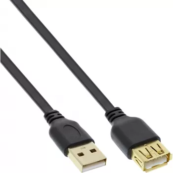 InLine USB 2.0 -lattakaapeli Type-A uros/naaras kullattu musta 1 m