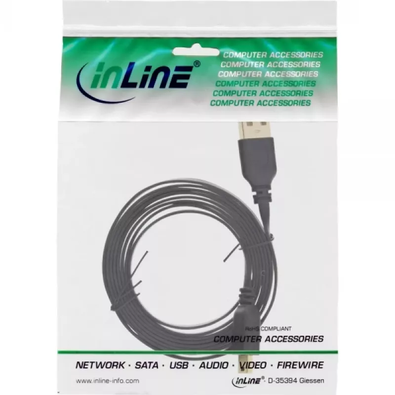 InLine USB 2.0 -lattakaapeli USB Type-A uros / Mini-B uros 5-napainen musta/kulta 5 m