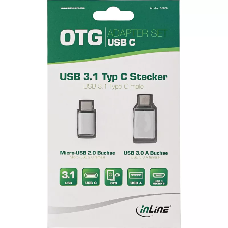USB-C-adapterisarja InLine 35809 USB-C uros - Micro-USB naaras USB3.0 A naaras