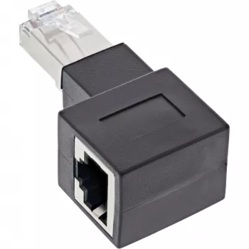 InLine verkkokaapeliadapteri Cat.6A, RJ45 uros / naaras, 90° oikealle taivutettu