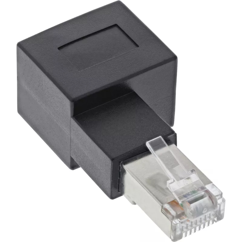 InLine verkkokaapeliadapteri Cat.6A, RJ45 uros / naaras, 90° oikealle taivutettu