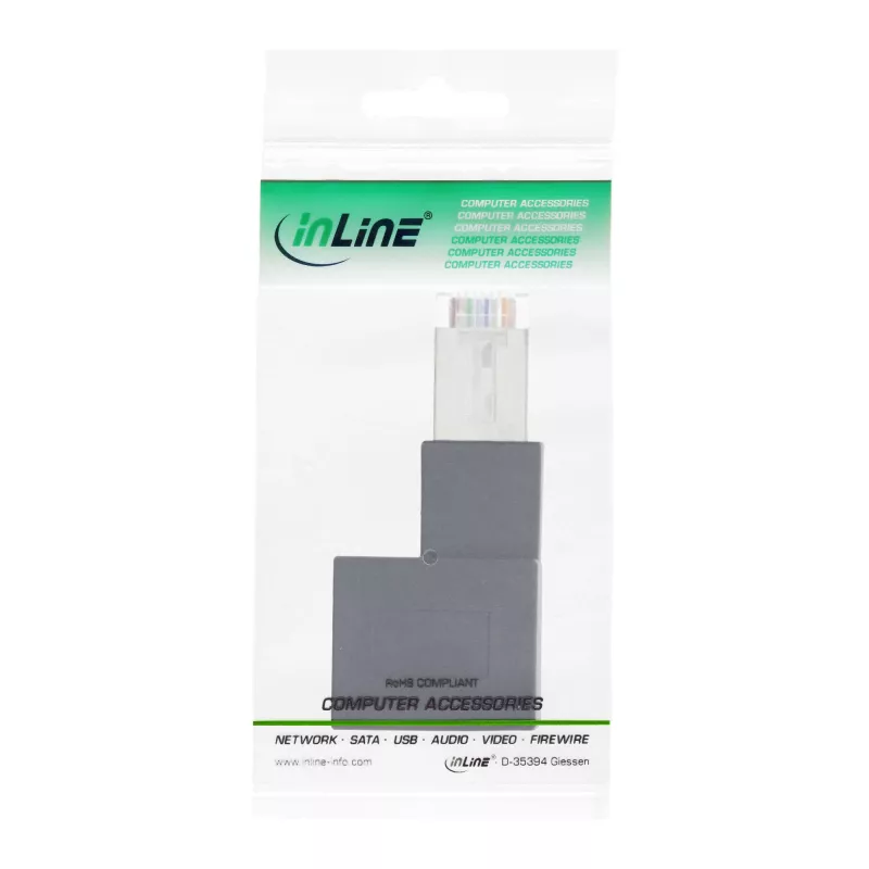 InLine verkkokaapeliadapteri Cat.6A, RJ45 uros / naaras, 90° oikealle taivutettu