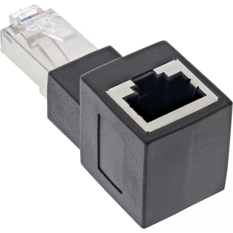 InLine verkkokaapeliadapteri Cat.6A, RJ45 uros / naaras, 90° ylöspäin taivutettu