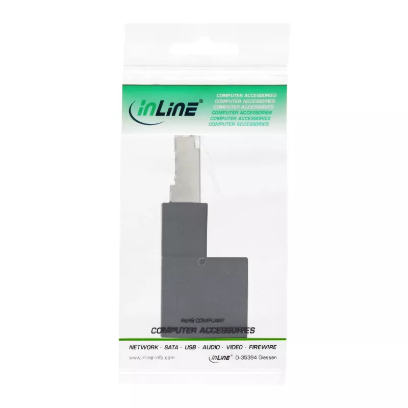 InLine verkkokaapeliadapteri Cat.6A, RJ45 uros / naaras, 90° ylöspäin taivutettu