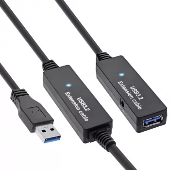 InLine USB3.2 Gen.1 aktiivinen toistinkaapeli Type-A uros / naaras, musta, 20 m