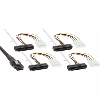 InLine SAS-kaapeli, Mini SAS SFF-8087/4x SAS SFF-8482+virtakaapeli, SAS-kiintolevy - ohjain 0,75 m