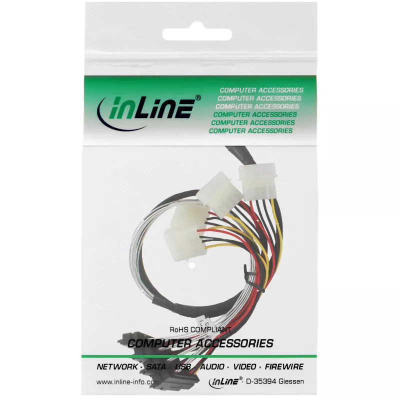InLine SAS-kaapeli, Mini SAS SFF-8087/4x SAS SFF-8482+virtakaapeli, SAS-kiintolevy - ohjain 0,75 m