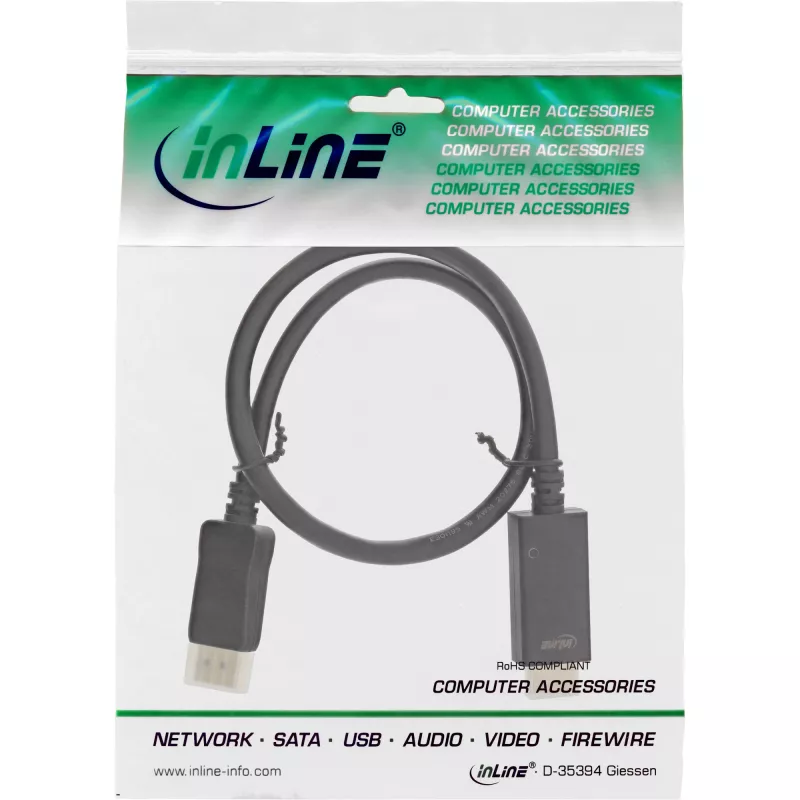 DisplayPort-HDMI-muunnoskaapeli InLine 17187I 4K/60Hz musta 0,3 m