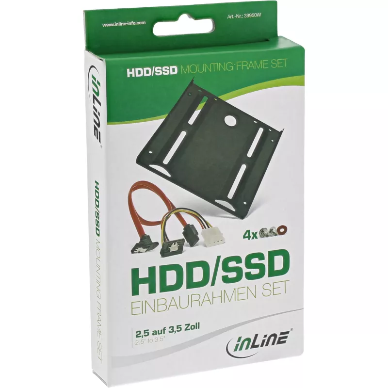 InLine HDD/SSD-asennuskehyssarja SATA- ja virtakaapelilla, kulmaliitin, sis. ruuvit