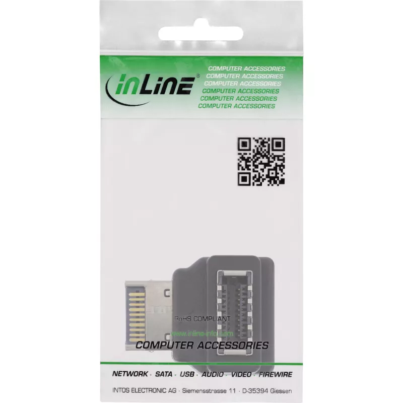 InLine USB 3.2 -sovitin sisäinen, etupaneelin USB-E uros USB-E naaras 90°