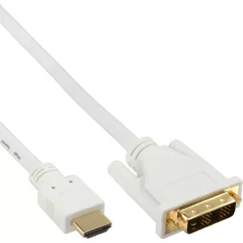 InLine HDMI-DVI-kaapeli uros / 18+1 uros valkoinen kulta 5 m