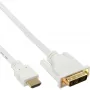 InLine HDMI-DVI-kaapeli uros / 18+1 uros valkoinen kulta 5 m