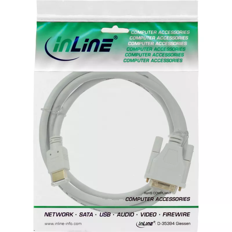InLine HDMI-DVI-kaapeli uros / 18+1 uros valkoinen kulta 5 m