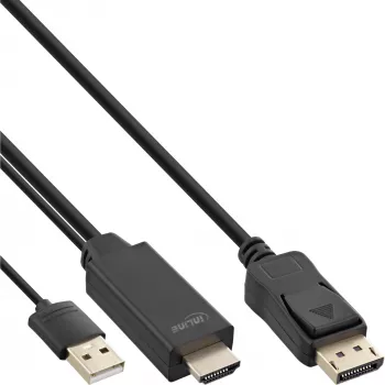 InLine HDMI-DisplayPort-muunnoskaapeli, 4K, musta/kulta, 0,5 m