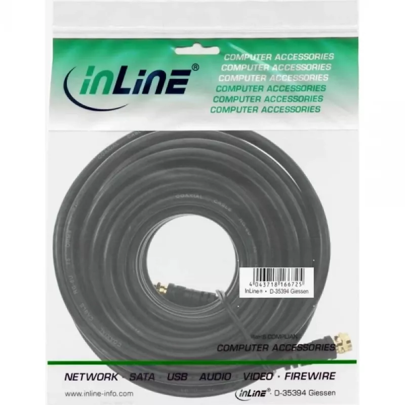 SAT-kaapeli Premium InLine 69315P 15 m 2-kertaisesti suojattu 2x F-uros musta