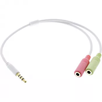 InLine audio-headset-sovitinkaapeli 3,5 mm liitin 4-napainen / 2x 3,5 mm, valkoinen, 0,15 m