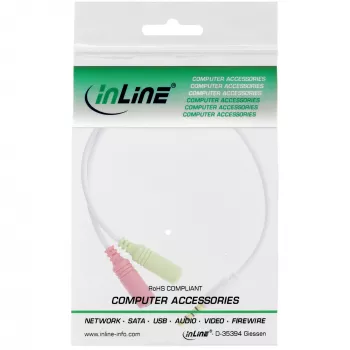 InLine audio-headset-sovitinkaapeli 3,5 mm liitin 4-napainen / 2x 3,5 mm, valkoinen, 0,15 m