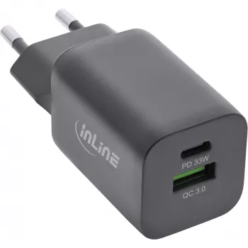 InLine USB-verkkolaite, laturi, USB-A + USB Type-C, 33W, PD + QC