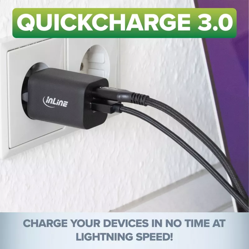 InLine USB-verkkolaite, laturi, USB-A + USB Type-C, 33W, PD + QC