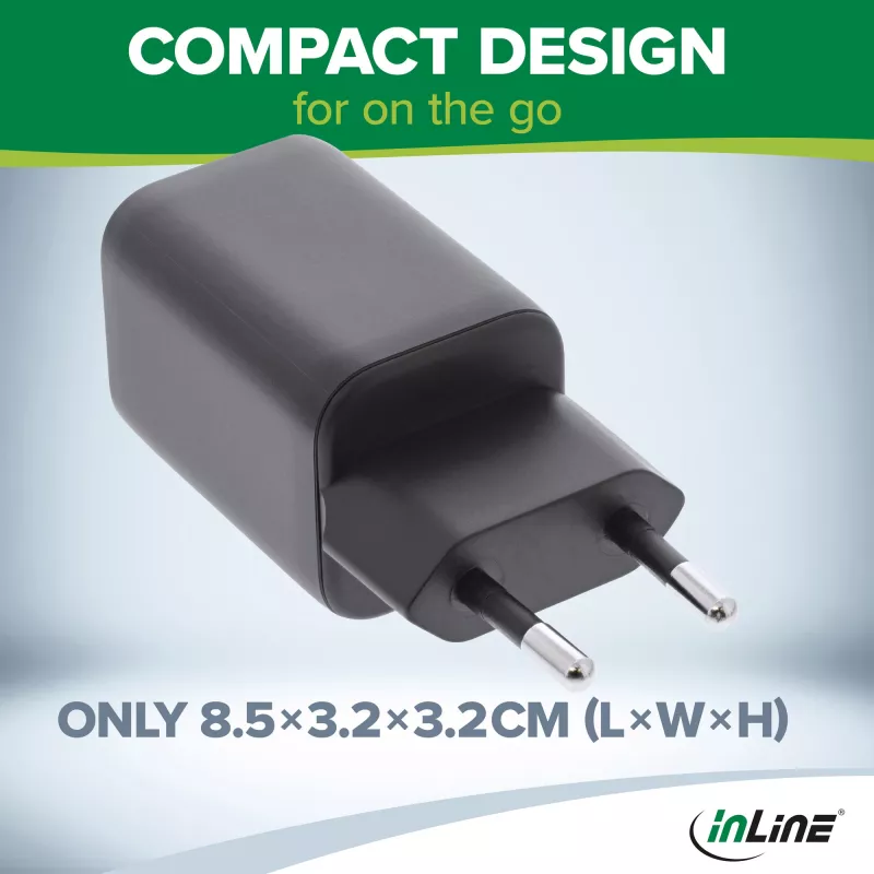 InLine USB-verkkolaite, laturi, USB-A + USB Type-C, 33W, PD + QC