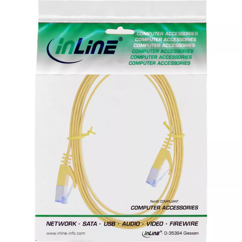 InLine litteä patch-kaapeli, U/FTP, Cat.6A, keltainen, 0,5 m