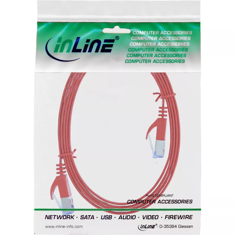 InLine litteä patch-kaapeli, U/FTP, Cat.6A, punainen, 2m