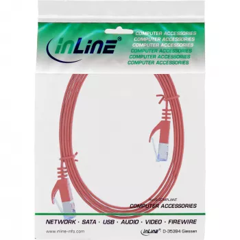 InLine U/FTP Cat.6A litteä liitäntäkaapeli punainen 3 m