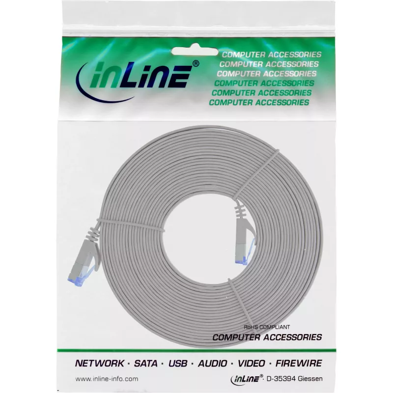 InLine U/FTP Cat.6A litteä liitäntäkaapeli harmaa 7 m