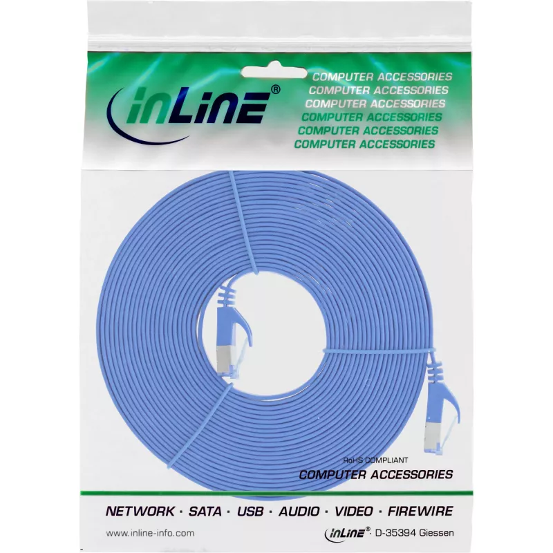 InLine U/FTP Cat.6A litteä liitäntäkaapeli sininen 7 m