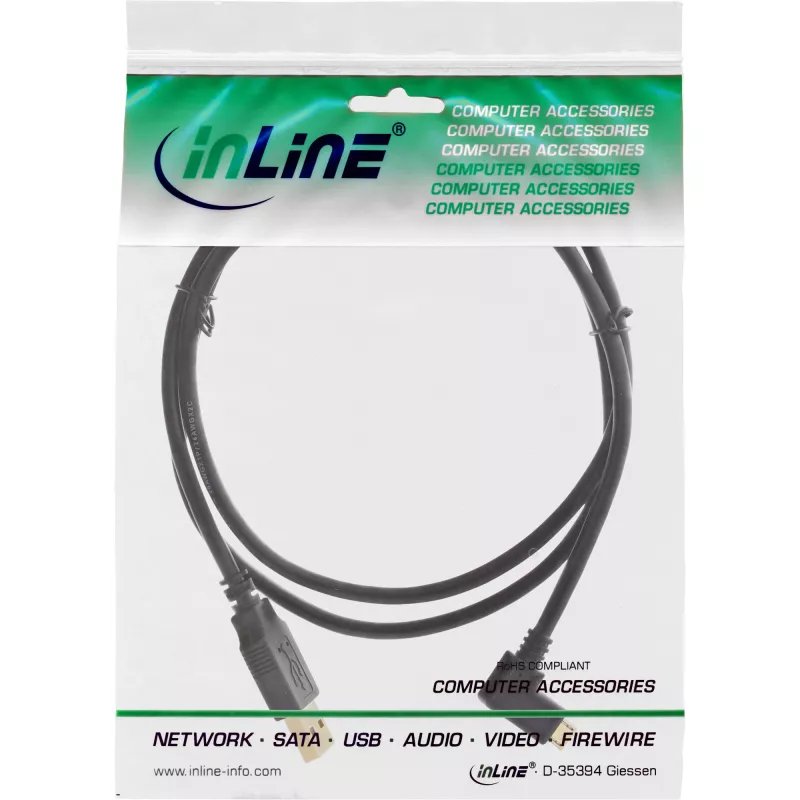 InLine Micro-USB-2.0-kaapeli USB Type-A uros / Micro-B uros, kulmamalli, musta, 2 m