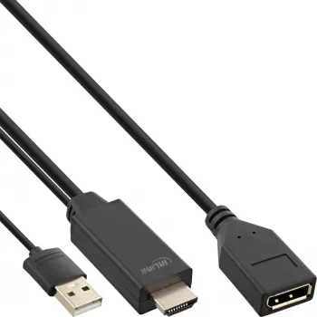 InLine HDMI-uros–DisplayPort-naaras-muunnoskaapeli, 4K, musta/kulta, 0,3 m